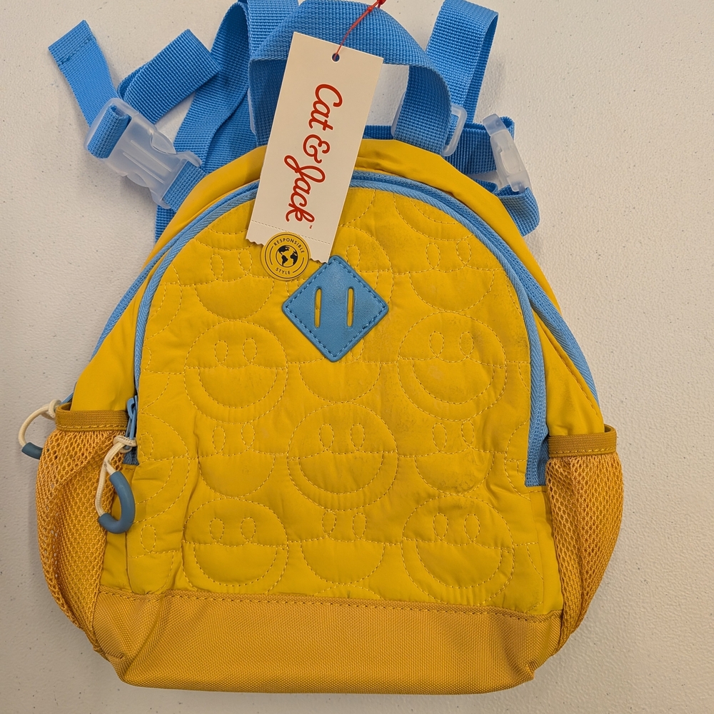 Cat & Jack Yellow Quilted Kids Backpack with Blue Trim